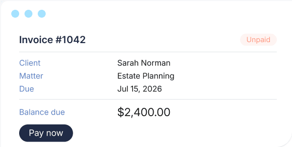 Invoice with a balance due and a Pay now button